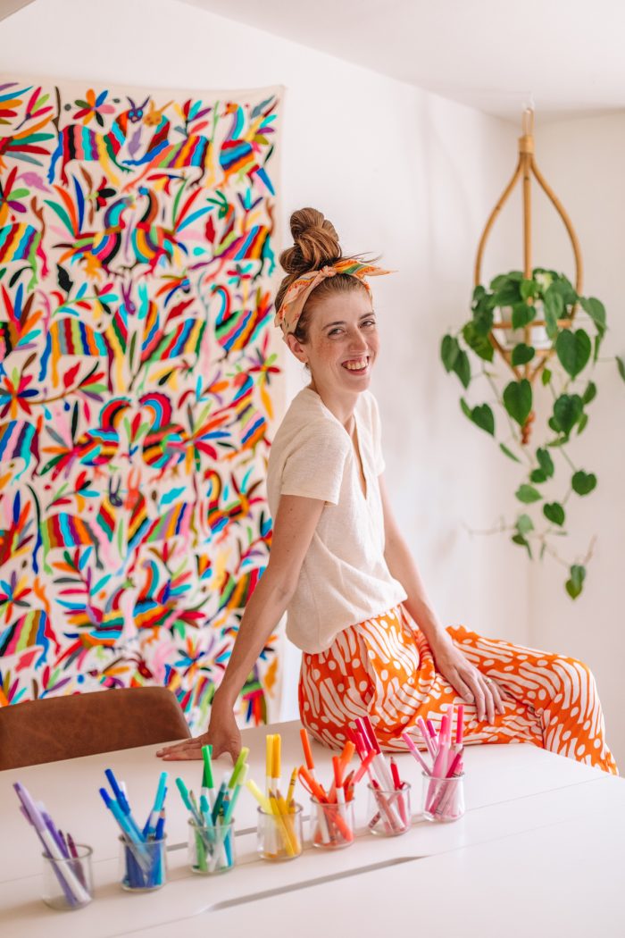 Otomi Tapestry behind a home office desk