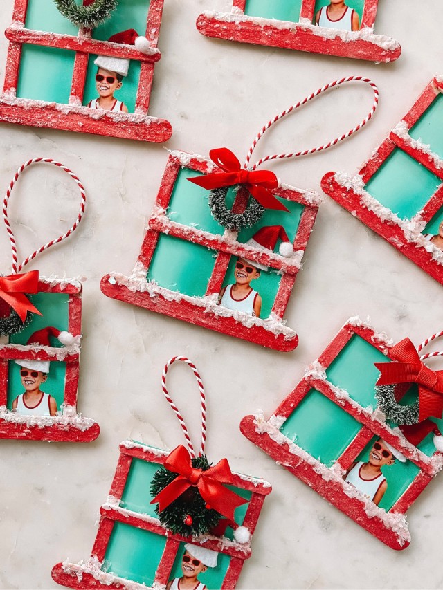 Popsicle Stick Christmas Window Ornaments on Marble