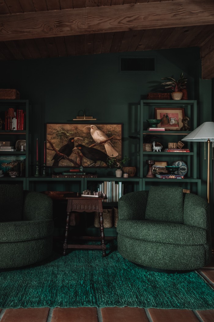 dark green reading nook