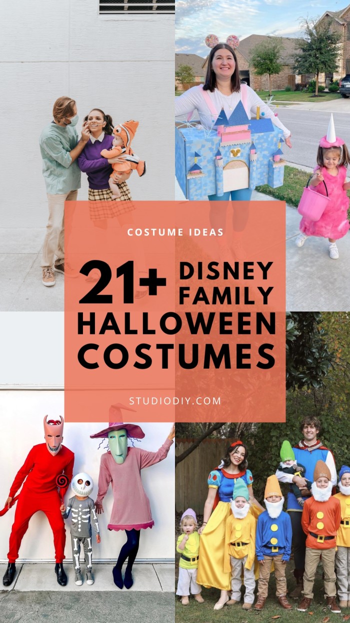 collage of disney family halloween costumes