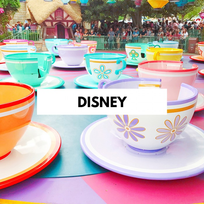 Disneyland Teacups with Disney text on top