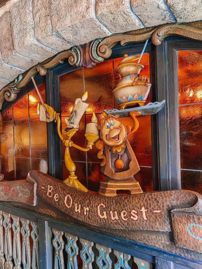 Be Our Guest Disneyland Restaurant with Lumber and Cogsworth