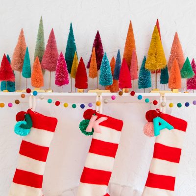Colorful Christmas trees and stockings