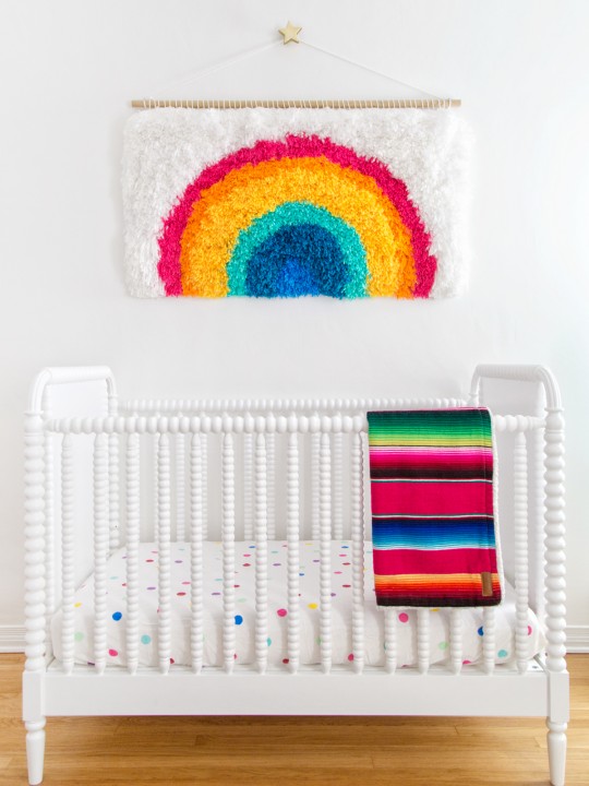 DIY Rainbow Latch Hook Wall Hanging