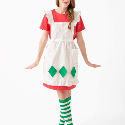 Singular strawberry shortcake with apron costume.