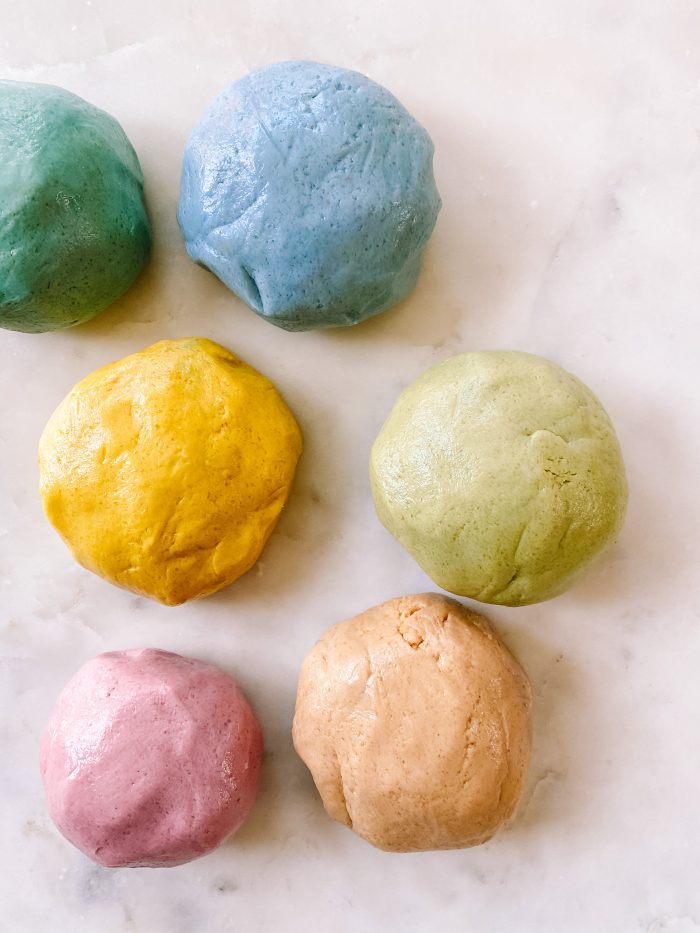 A close up of colorful play dough