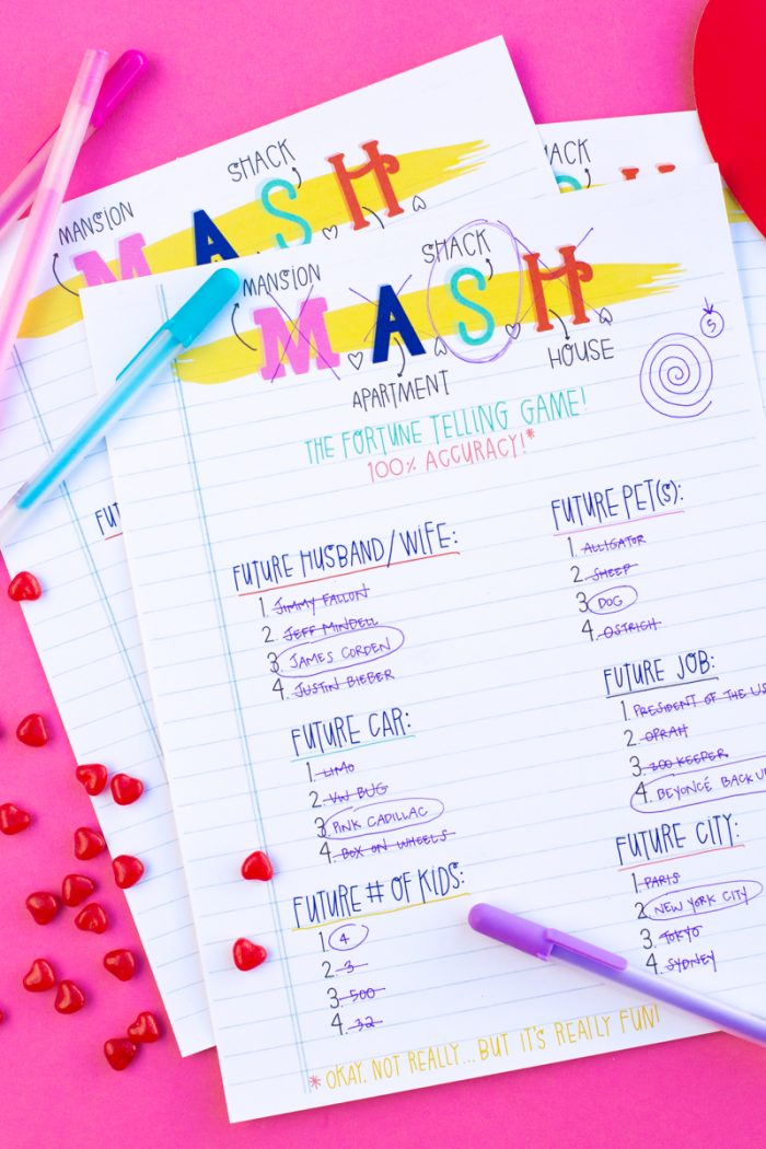 Printable Valentine's Day MASH Game