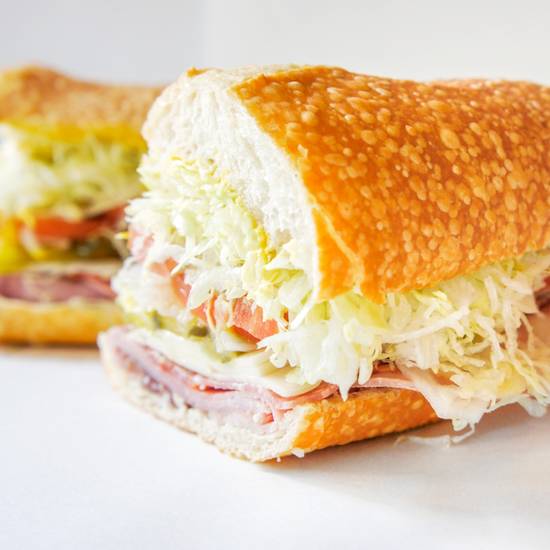 Italian sub sandwich on a white background