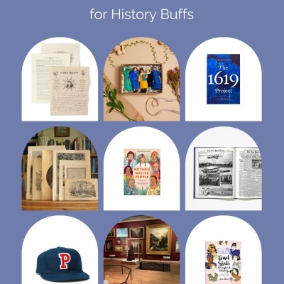 Photo collage of gift ideas for history buffs