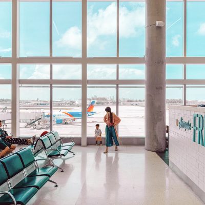 Two people in an airport