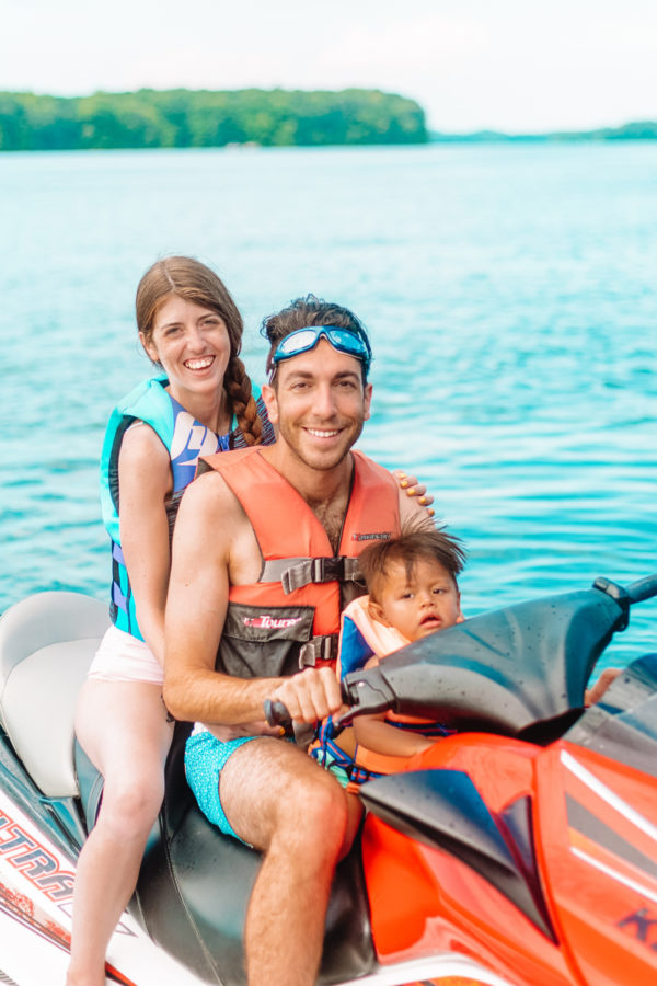 Three people on a jet ski