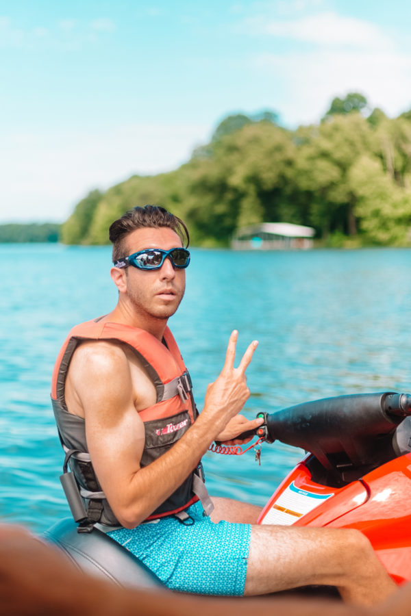 A person riding a jet ski