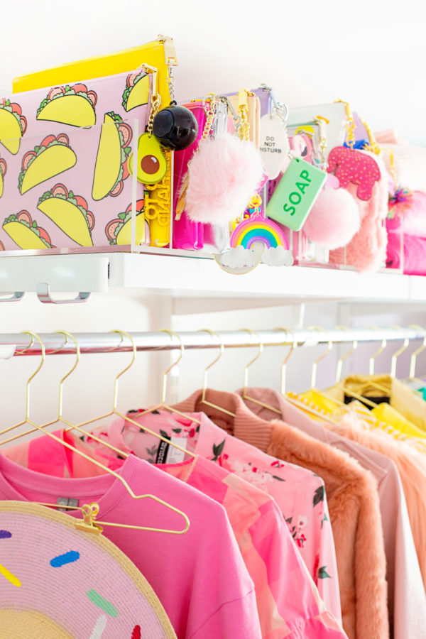 Clothes hanging in a closet