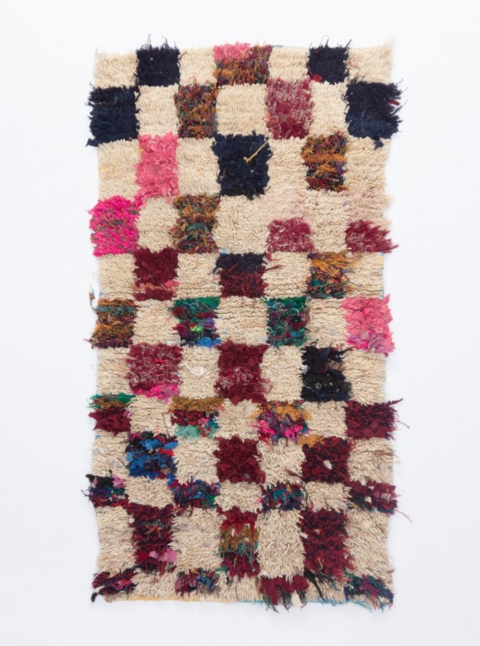 Multicolor Check Moroccan Boucherouite Rug on white background