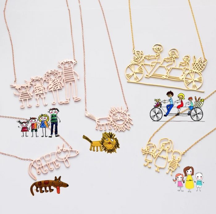 Custom necklace based of a children's drawing, comes in different colors