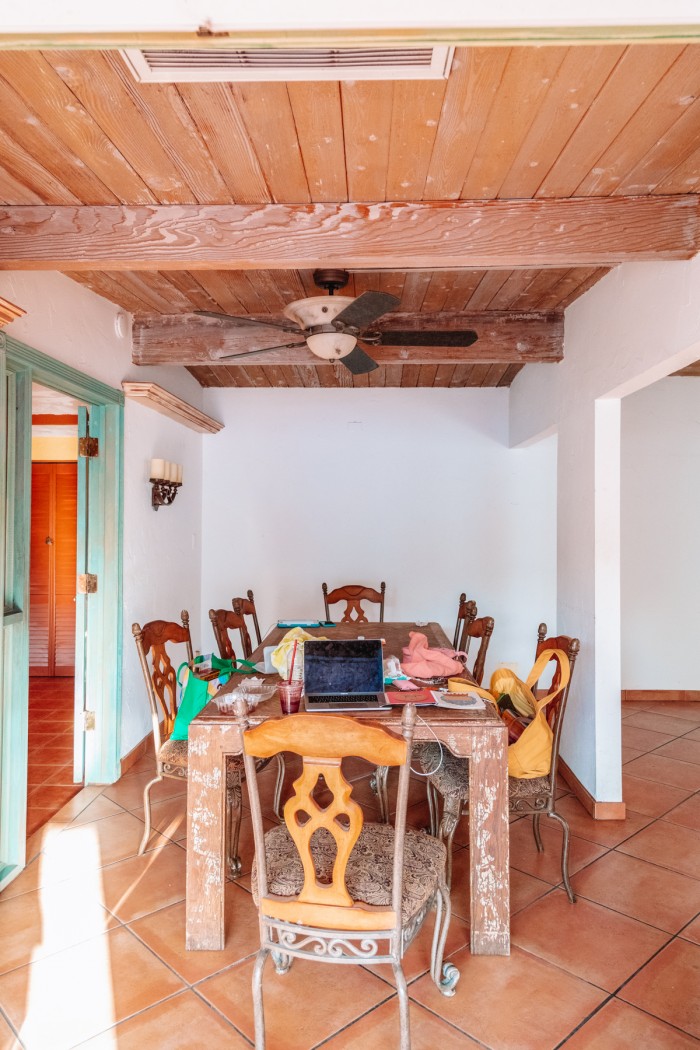 dining room with white walls