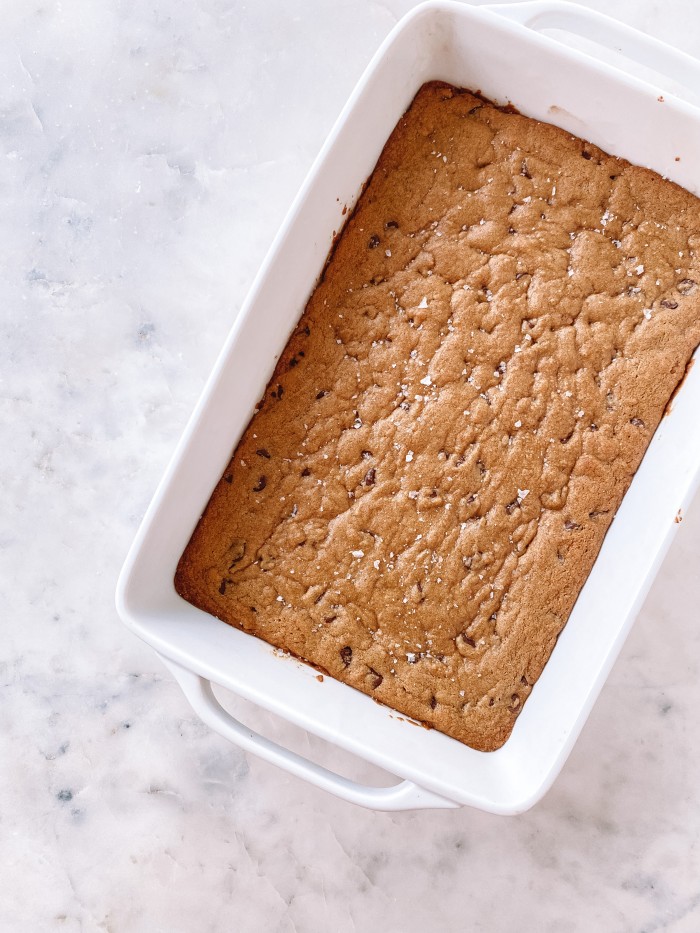 pan of chocolate chip cookies