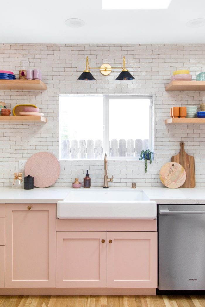 Pink California Kitchen Renovation - Open Shelving