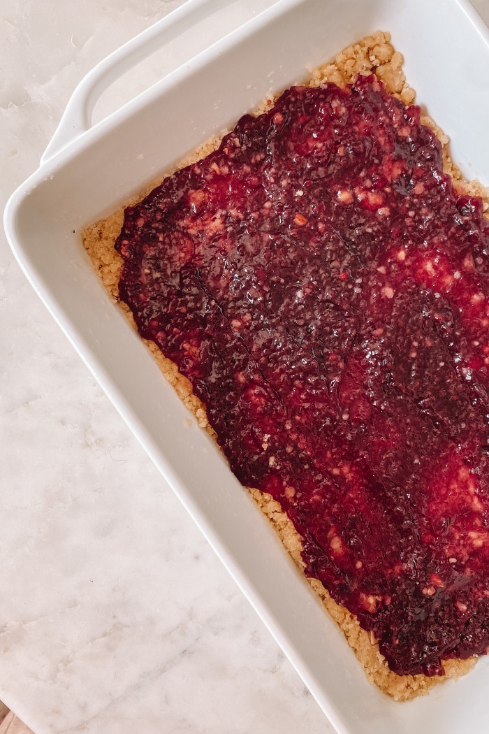 Raspberry jam in raspberry bars