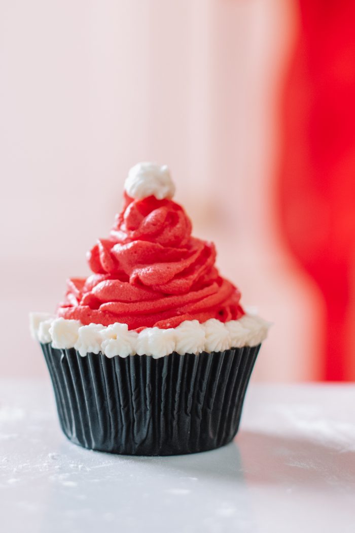 A santa hat cupcake