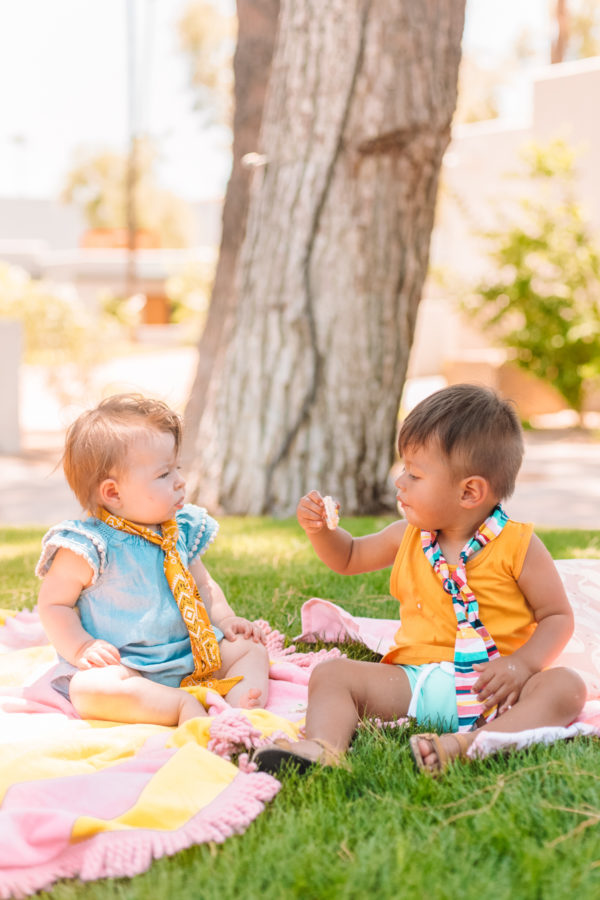 Two little boys on grass