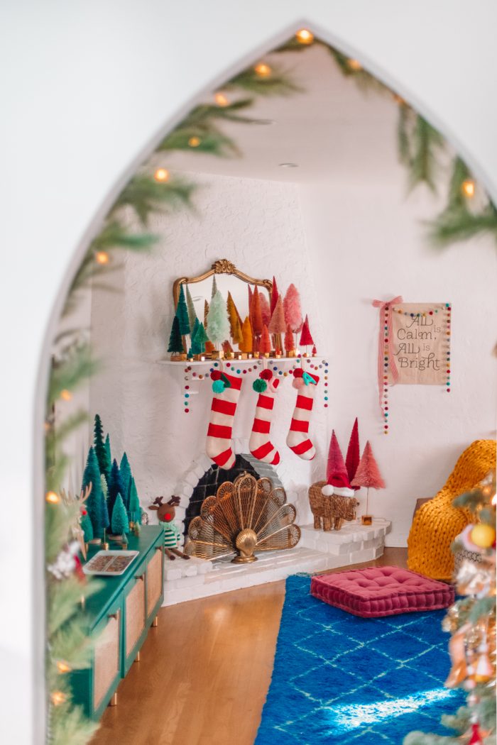 Christmas Garlands on Arches and Colorful Christmas Tree