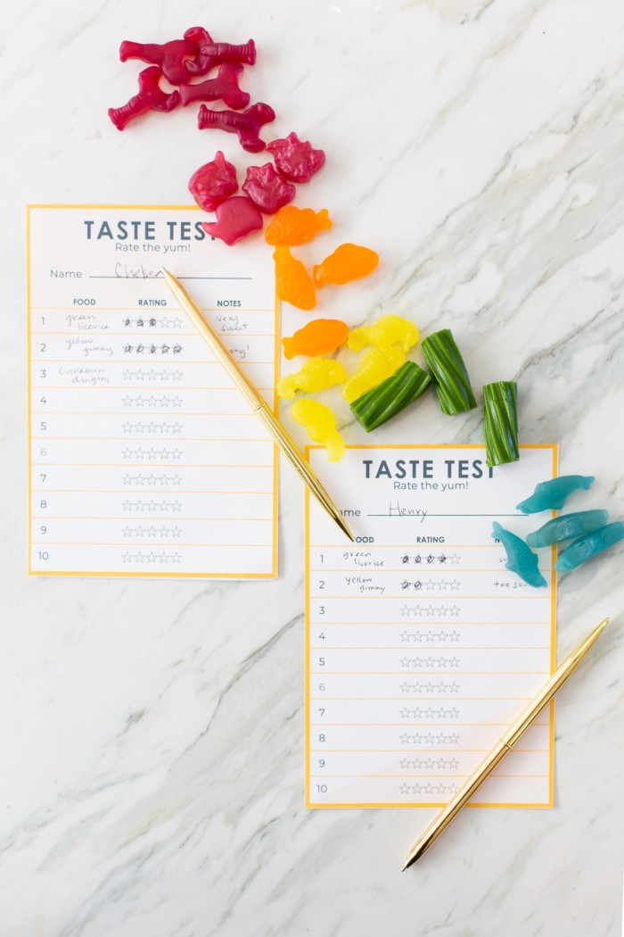 taste test worksheet with candy on top