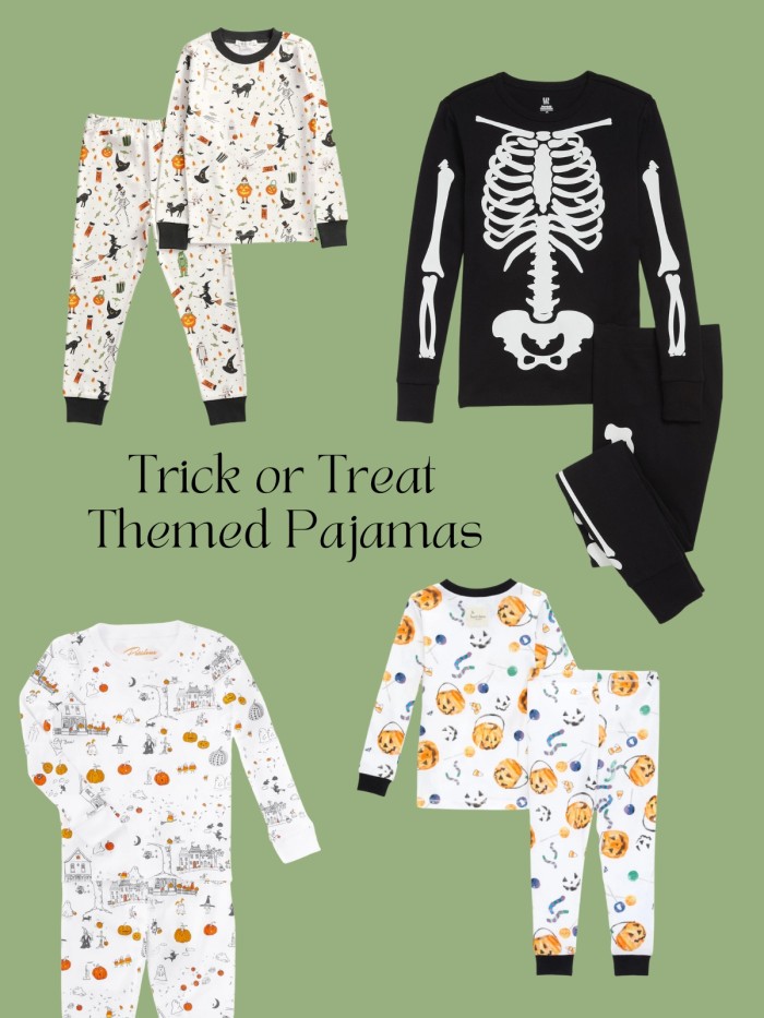 collage of halloween pajamas