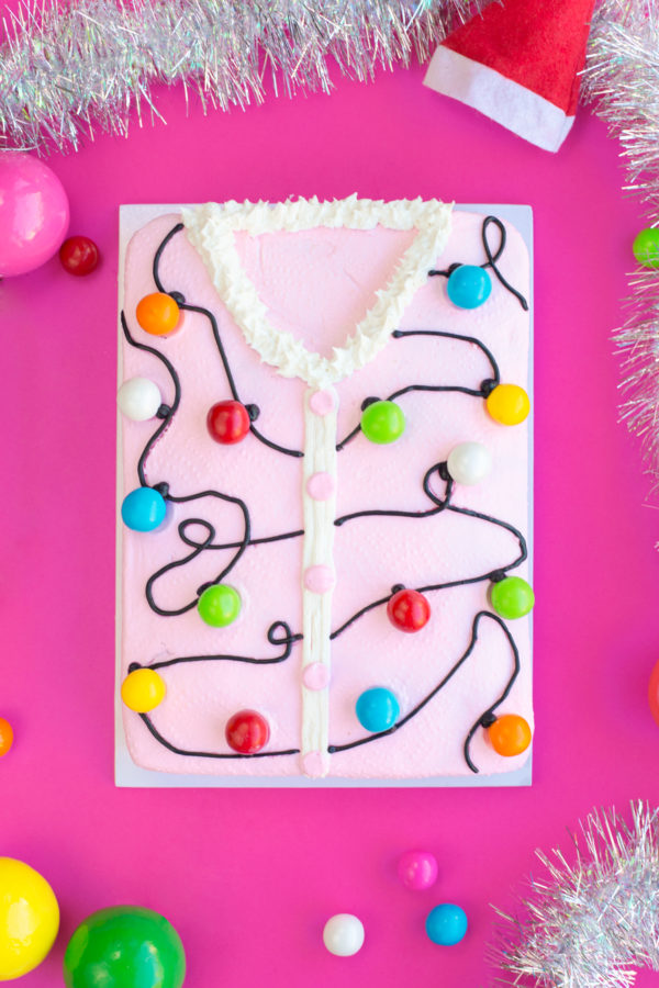 A cake that looks like an ugly Christmas sweater 