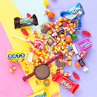 Candy on a colorful surface 