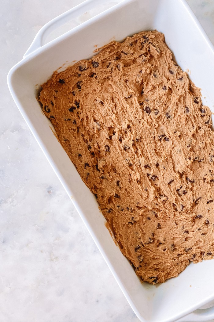 pan of chocolate chip cookie dough