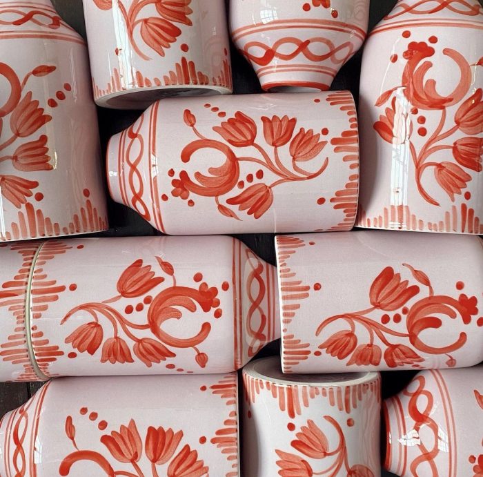 White and red design on pottery